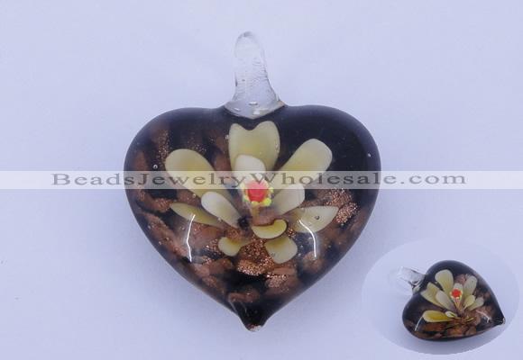 LP02 16*32*40mm heart inner flower lampwork glass pendants