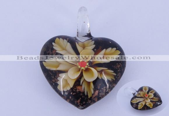 LP07 15*32*41mm heart inner flower lampwork glass pendants