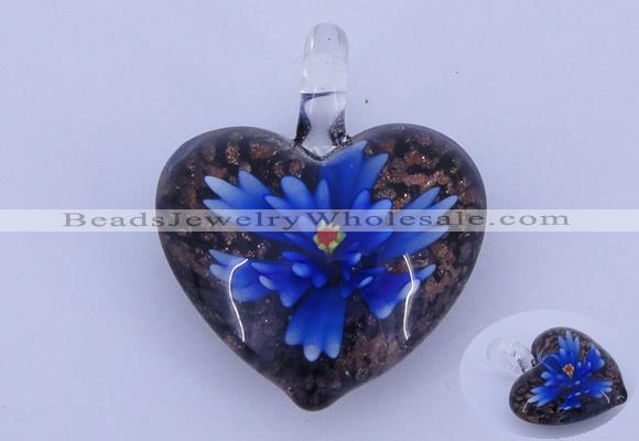 LP16 15*32*38mm heart inner flower lampwork glass pendants