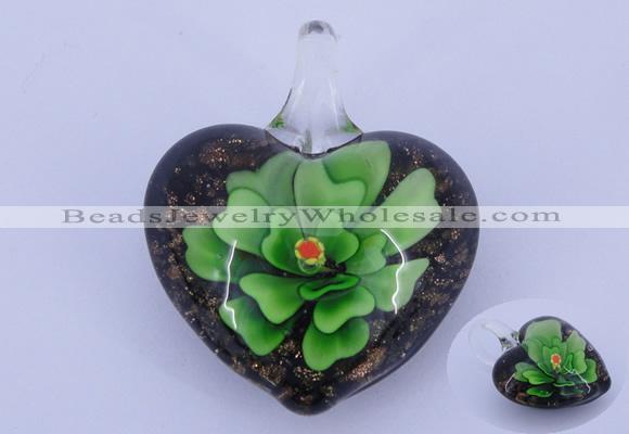 LP19 18*32*39mm heart inner flower lampwork glass pendants