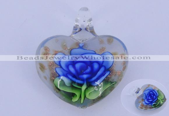 LP20 16*35*40mm heart inner flower lampwork glass pendants