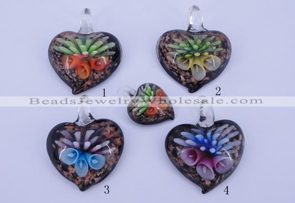 LP31 12*35*44mm heart inner flower lampwork glass pendants