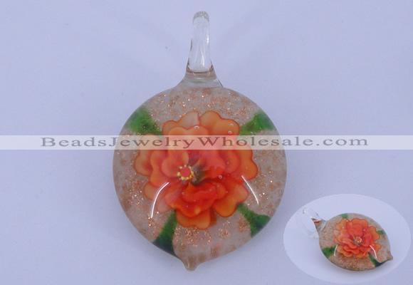 LP34 14*32*48mm heart inner flower lampwork glass pendants