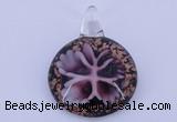 LP46 13*34*45mm flat round inner flower lampwork glass pendants