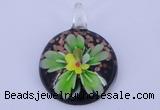 LP48 13*34*48mm flat round inner flower lampwork glass pendants