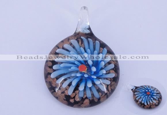 LP50 13*34*47mm flat round inner flower lampwork glass pendants