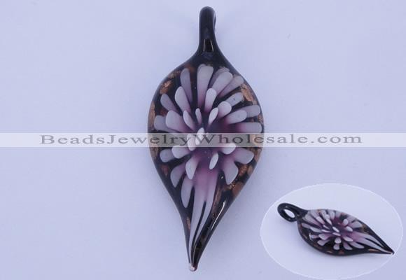 LP88 11*26*60mm leaf inner flower lampwork glass pendants