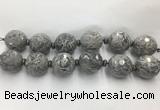 LSBS330 7.5 inches 30mm faceted round grey picture jasper gemstone beads wholesale LSBS330 7.5 inches 30mm faceted round grey picture jasper gemstone beads wholesale