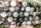 LSBS88 15 inches 16mm faceted round black rutilated quartz beads wholesale LSBS88 15 inches 16mm faceted round black rutilated quartz beads wholesale