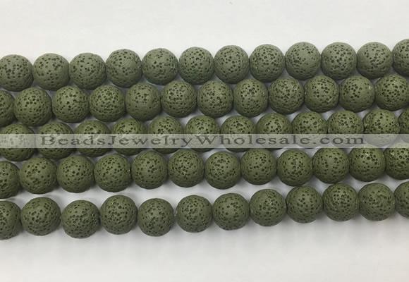 LVBS07 6mm, 8mm, 10mm, 12mm, 14mm, 16mm, 18mm & 20mm round dark green lava beads