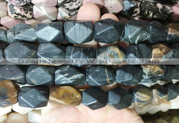 NGBS174 15 inches 13*18mm faceted nuggets black picasso jasper gemstone beads