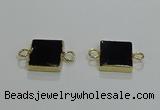 NGC1231 14*14mm square black agate gemstone connectors wholesale