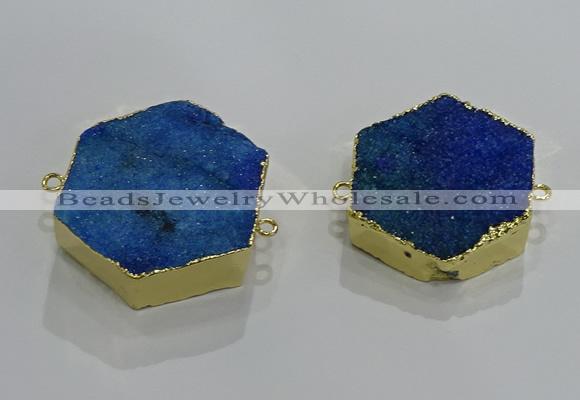 NGC1331 30*30mm - 35*35mm hexagon druzy agate connectors