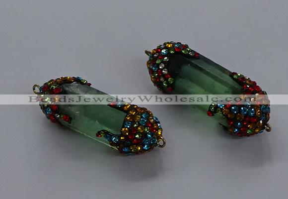 NGC1464 15*40mm - 15*45mm faceted nuggets green fluorite connectors