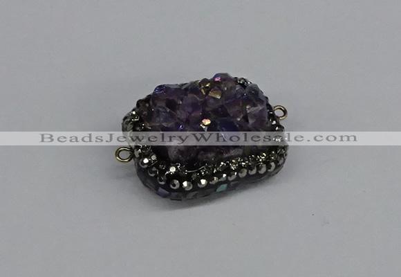 NGC1857 15*35mm - 22*30mm rectangle plated druzy amethyst connectors