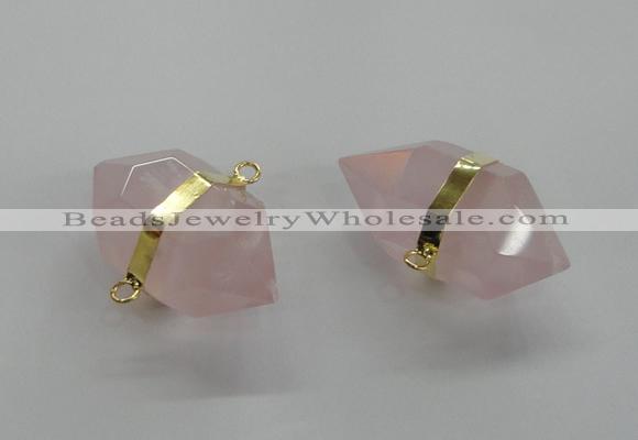 NGC260 18*30mm - 20*35mm faceted nuggets rose quartz connectors