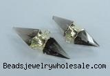 NGC348 18*30mm - 15*45mm faceted bicone smoky quartz connectors