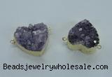 NGC370 23*25mm - 30*32mm heart druzy amethyst gemstone connectors