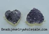 NGC371 33*35mm - 38*40mm heart druzy amethyst gemstone connectors