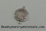 NGC5017 20mm flat round rose quartz with rhinestone connectors