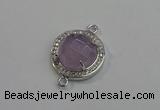 NGC5018 20mm flat round amethyst with rhinestone connectors