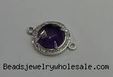 NGC5019 20mm flat round amethyst with rhinestone connectors