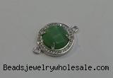 NGC5020 20mm flat round green aventurine with rhinestone connectors