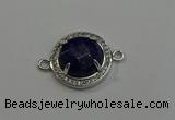 NGC5022 20mm flat round lapis lazuli with rhinestone connectors