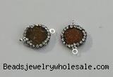 NGC5044 12mm - 14mm flat round druzy agate with rhinestone connectors