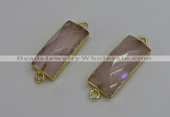 NGC5077 12*30mm - 15*35mm faceted rectangle rose quartz connectors