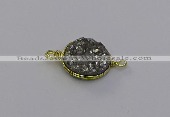 NGC5605 15mm - 16mm coin plated druzy quartz connectors wholesale