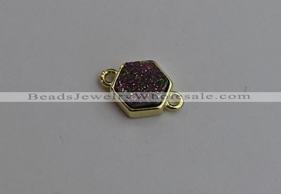 NGC5853 12*12mm hexagon plated druzy agate connectors wholesale