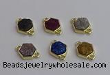 NGC5858 12*12mm hexagon plated druzy agate connectors wholesale