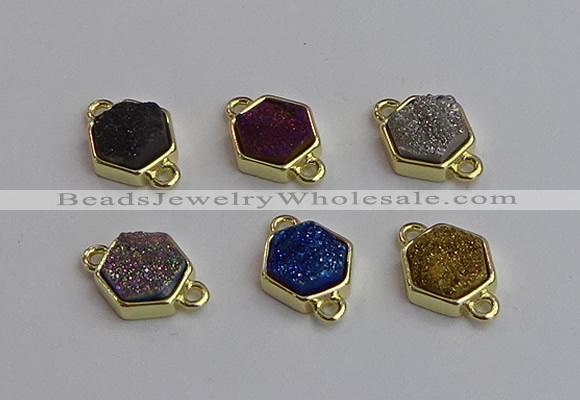 NGC5858 12*12mm hexagon plated druzy agate connectors wholesale