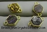 NGC6003 12*12mm hexagon plated druzy agate connectors wholesale