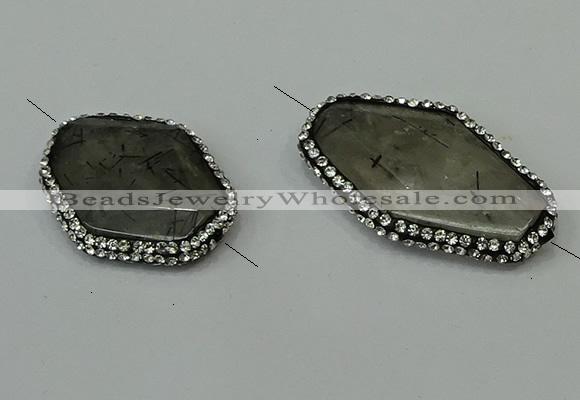 NGC6508 25*30mm - 25*40mm freeform black rutilated quartz connectors