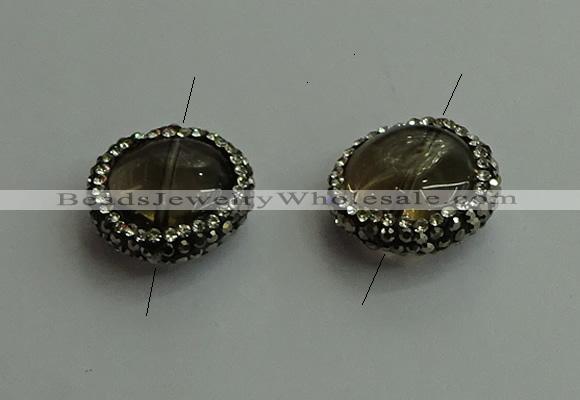 NGC6580 18mm - 20mm flat round smoky quartz connectors wholesale