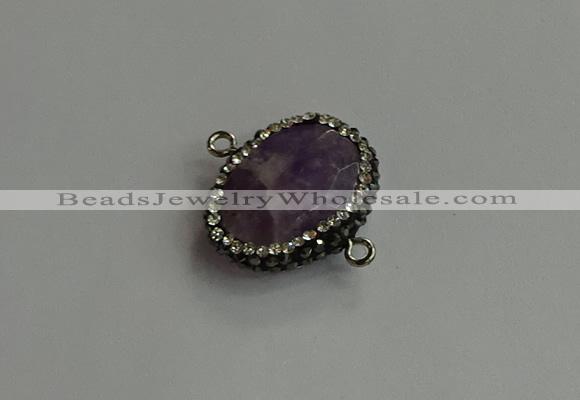 NGC6654 18*25mm faceted freeform amethyst connectors