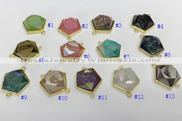 NGC7004 20*20mm faceted pentagon plated druzy agate connectors