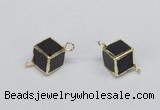 NGC726 12*12mm cube black agate connectors wholesale