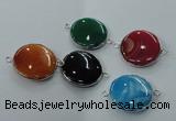 NGC77 25mm - 26mm flat round agate gemstone connectors wholesale