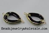 NGC889 30*40mm teardrop black agate connectors wholesale