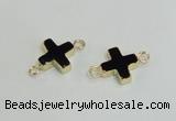 NGC987 15*15mm cross black agate gemstone connectors wholesale