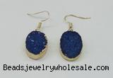 NGE111 15*20mm oval druzy agate gemstone earrings wholesale