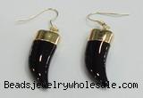 NGE161 11*28mm – 11*30mm oxhorn black agate gemstone earrings