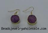 NGE278 15mm - 16mm coin druzy agate gemstone earrings wholeasle