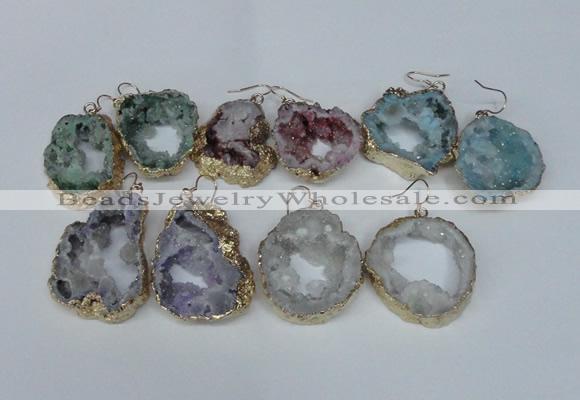 NGE33 30*35mm - 35*40mm freeform plated druzy agate earrings