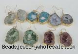 NGE39 20*25mm - 25*30mm freeform plated druzy agate earrings