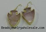 NGE5007 20*30mm - 25*30mm arrowhead rose quartz earrings