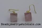 NGE5081 10*15mm cube rose quartz gemstone earrings wholesale